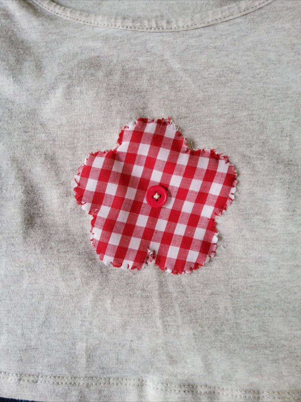 Red Gingham Floral Patch Beige Crop Top Baby Tee Picnic Cottagecore